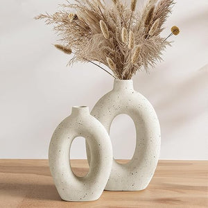 Ceramic Donut Vase Set of 2 – 10.5" & 8.5" Hollow Sculptural Flower Vases