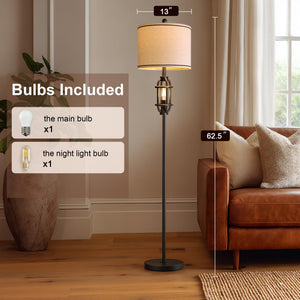 Industrial Floor Lamp with Dual Lights & Linen Shade
