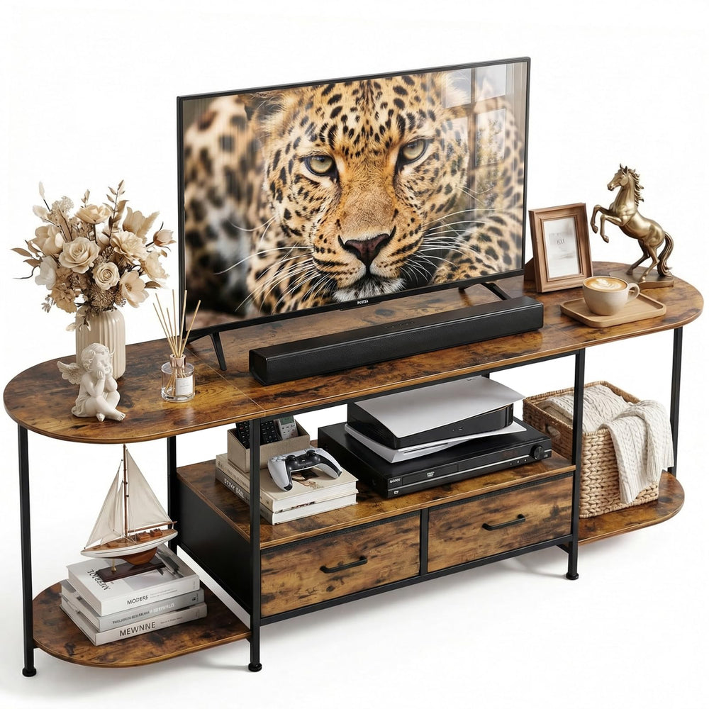 63-Inch Curved Edge TV Stand with Fabric Drawers