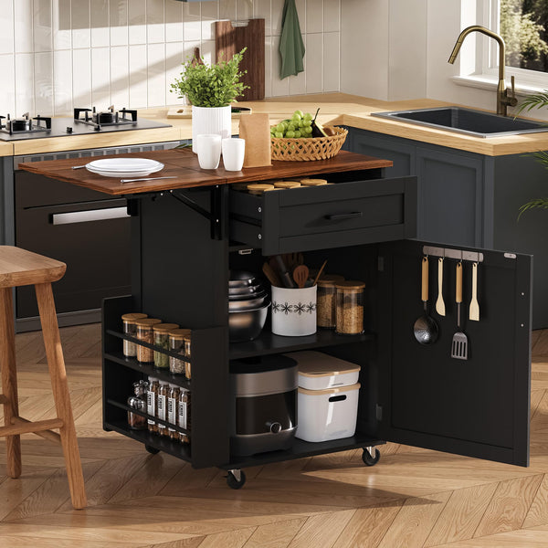 Rolling Kitchen Island with Drop Leaf & Storage
