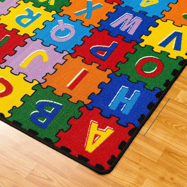 Kids Alphabet Puzzle Area Rug 8x10 – Non-Slip Gel Backing