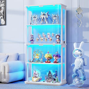 4-Tier Glass Display Cabinet with LED Lights & Motion Sensor