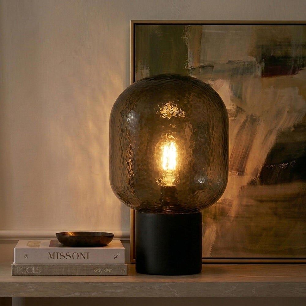Cement Base LED Desk Lamp with Tinted Glass Shade