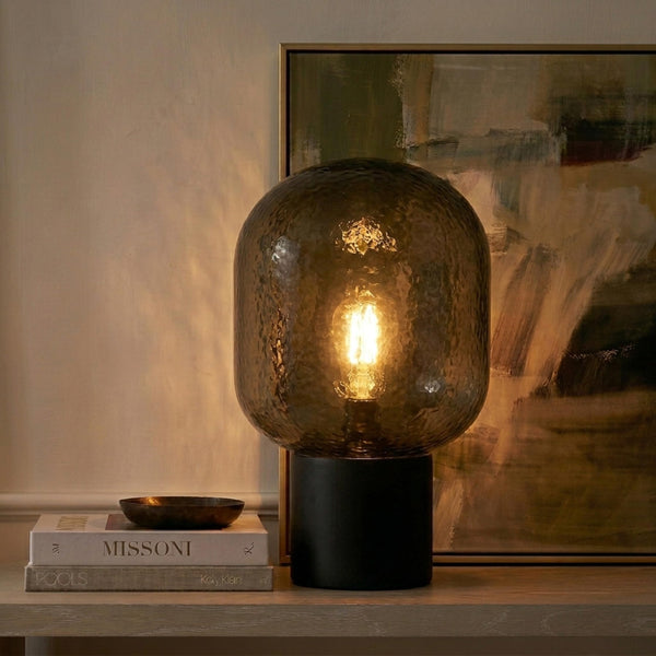 Cement Base LED Desk Lamp with Tinted Glass Shade