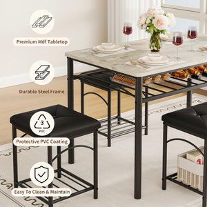 Dining Table Set for 4 with Benches & Stools