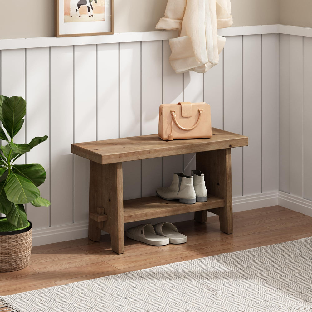 Solid Wood Entryway Bench – Farmhouse Rustic Bench Seat