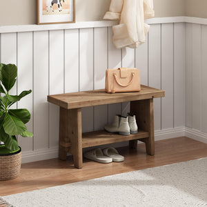Solid Wood Entryway Bench – Farmhouse Rustic Bench Seat