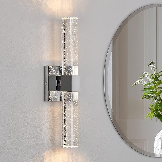 LED Crystal Bubble Glass Wall Sconce – Indoor Vanity Light Fixture