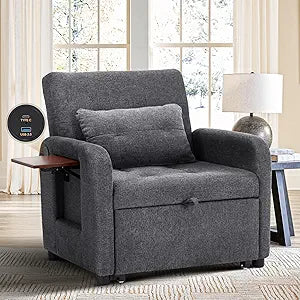 Convertible Sleeper Chair with USB Port & Foldable Table