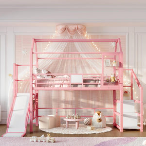 Twin Loft Bed with Slide, Stairs & Storage