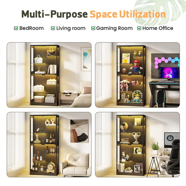 69-Inch Glass Display Cabinet with RGB Lighting & Adjustable Shelves