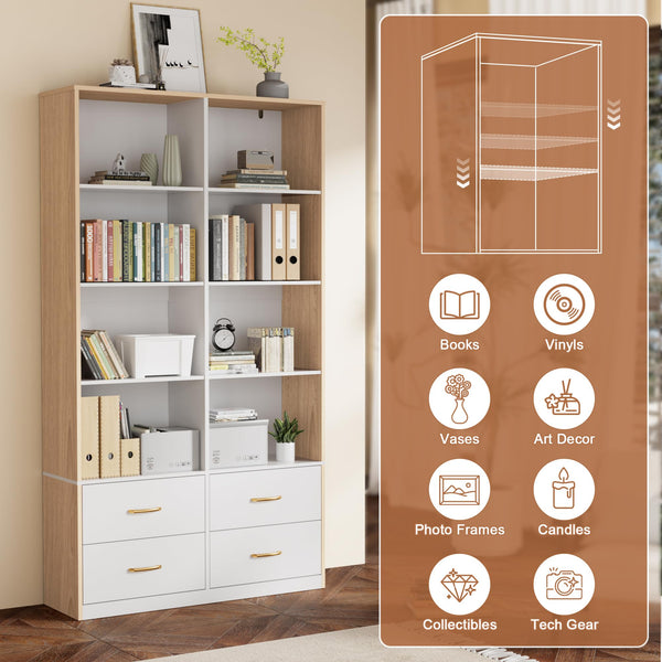 70" Tall Bookshelf with 4 Drawers & 6 Adjustable Shelves