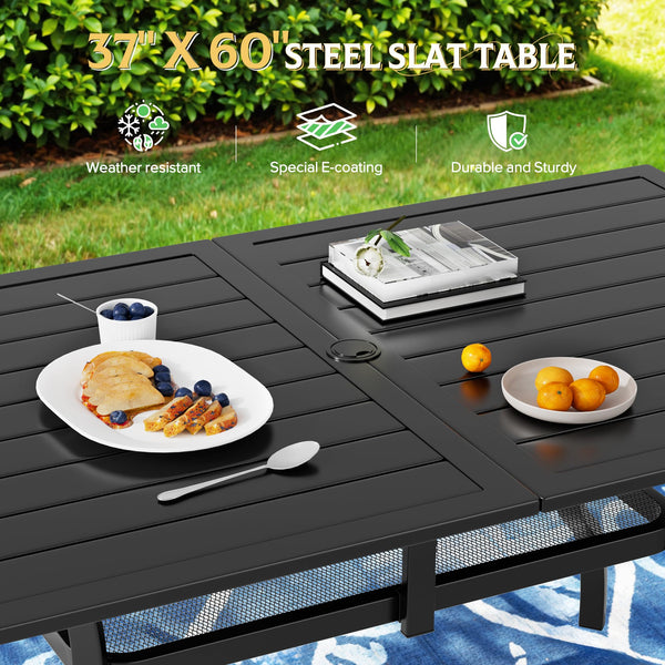 Rectangular Outdoor Patio Dining Table with Umbrella Hole