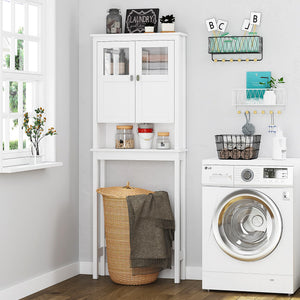 Over-Toilet Bathroom Storage Cabinet with Glass Doors & Adjustable Shelves