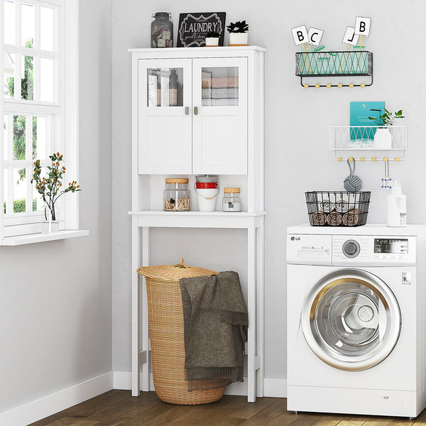 Over-Toilet Bathroom Storage Cabinet with Glass Doors & Adjustable Shelves