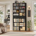 Tall Bookshelf with Drawers – 7-Tier Double Wide Bookcase