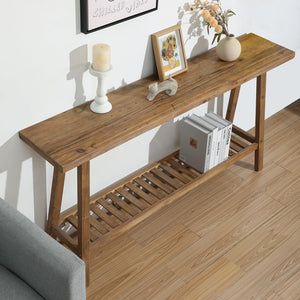 Reclaimed Wood Console Table with 2-Tier Storage