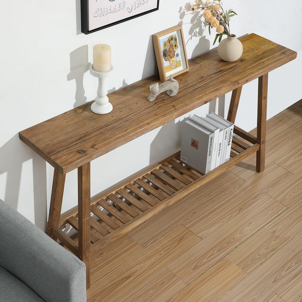 Reclaimed Wood Console Table with 2-Tier Storage