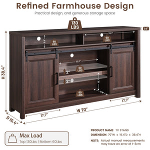 Farmhouse TV Stand with Sliding Barn Doors – Fits 80" TV