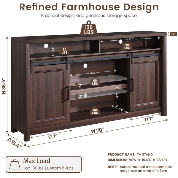 Farmhouse TV Stand with Sliding Barn Doors – Fits 80" TV