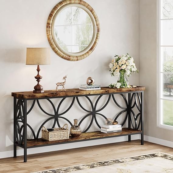 Narrow Sofa Console Table with 2-Tier Storage, 70.9"