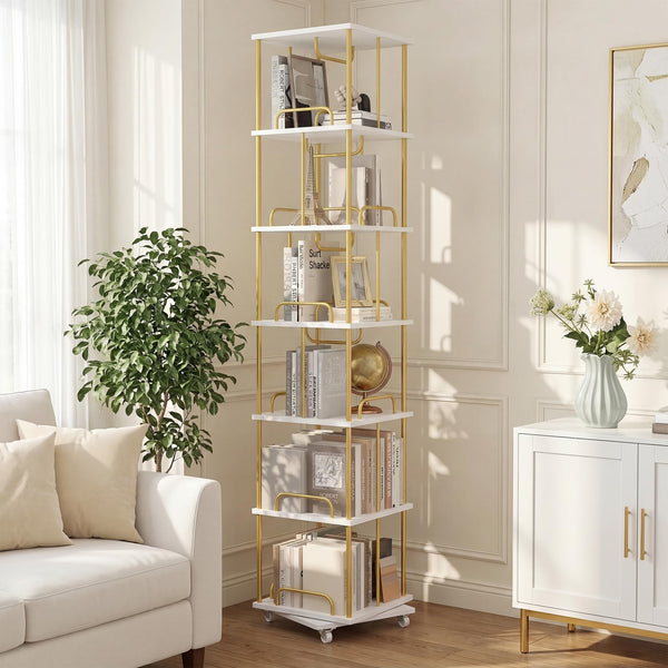6-Tier Rotating Bookshelf with Wheels