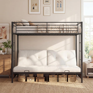 Twin Over Twin Futon Bunk Bed with Ladders & Guardrails