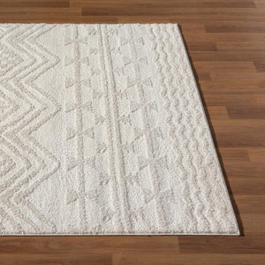 Cream Moroccan Area Rug – High-Low Pile, Stain-Resistant Polypropylene