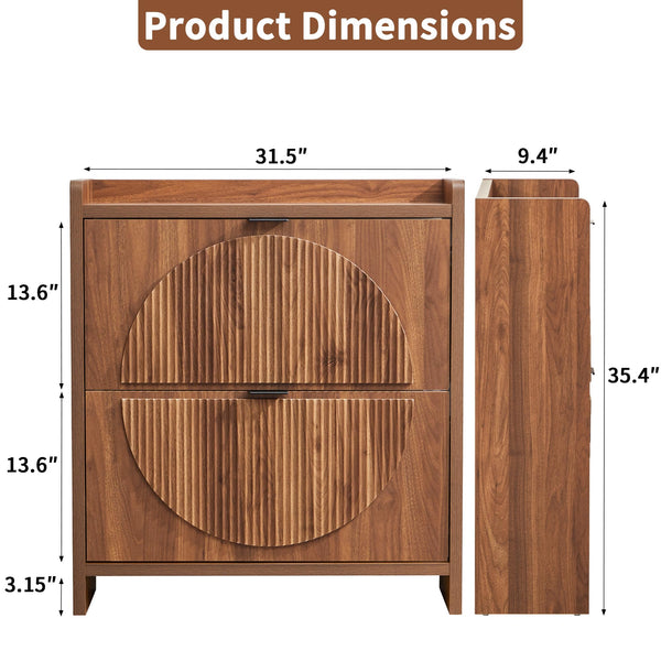 Flip Drawer Shoe Cabinet with Fluted Doors