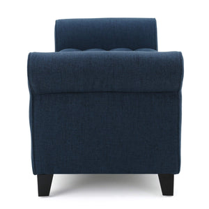 Button-Tufted Fabric Storage Ottoman Bench with Rolled Arms