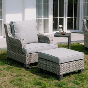 Outdoor PE Wicker Ottoman Set of 2