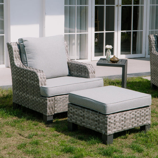 Outdoor PE Wicker Ottoman Set of 2