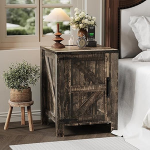 Farmhouse Nightstand with Charging Station & Sliding Barn Door