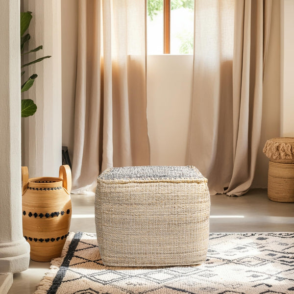 Handmade Jute Cotton Pouf Ottoman 18x18x14