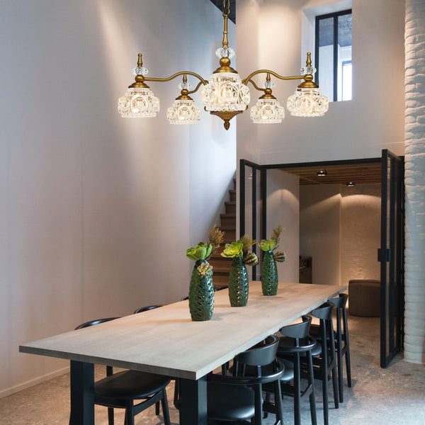 5-Light Vintage Brass Crystal Chandelier