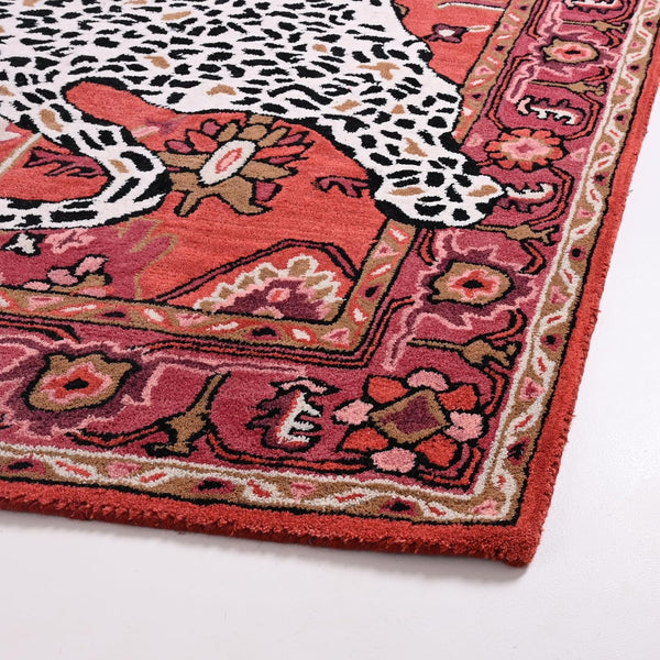 Handmade Leopard Print Wool Area Rug – 5' x 8' Rectangular