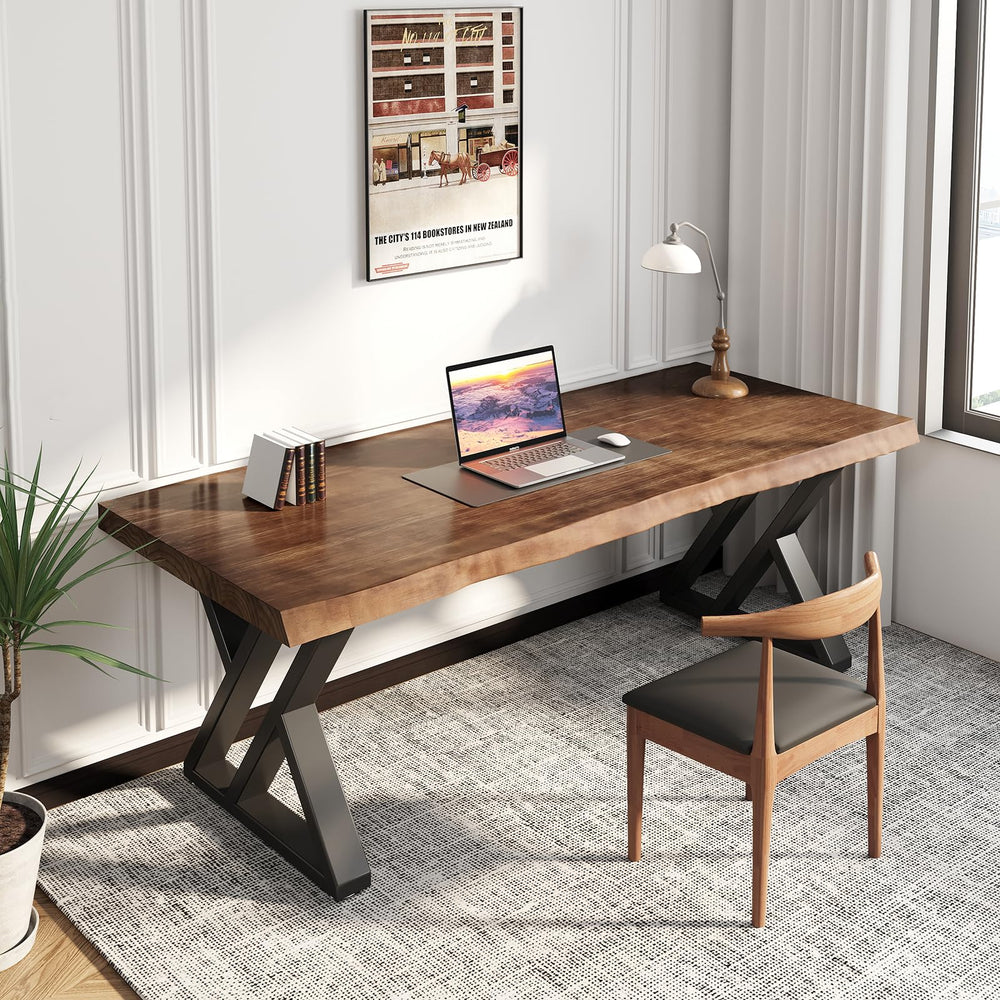 Z-Shape Solid Wood & Metal Computer Desk