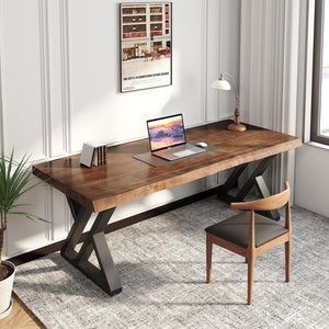 Z-Shape Solid Wood & Metal Computer Desk