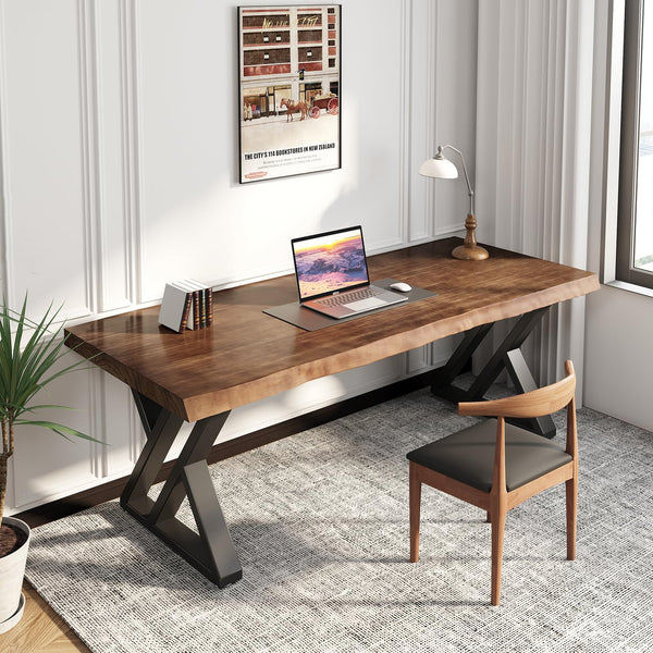 Z-Shape Solid Wood & Metal Computer Desk