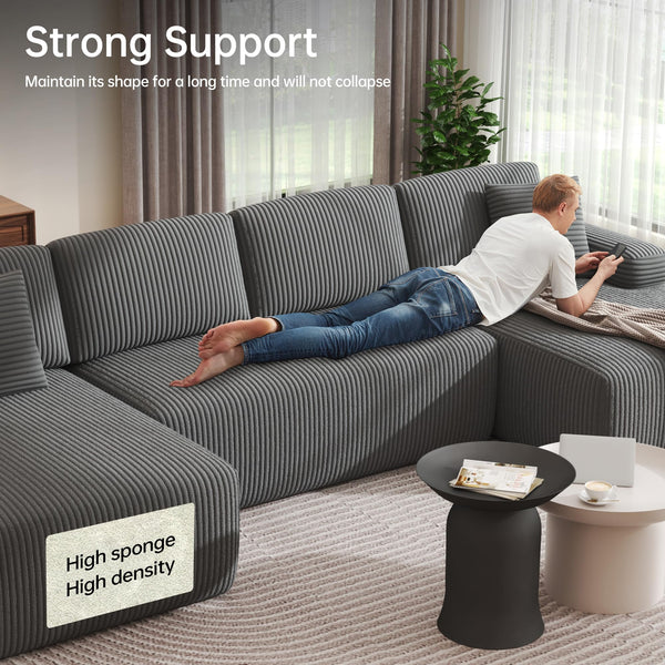 U-Shaped Modular Sectional Sofa Sleeper – Corduroy Deep Seat, 4-Seater