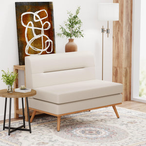 Small Faux Leather Loveseat Sofa – Tufted Armless Mini Couch