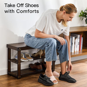 3-Tier Bamboo Shoe Rack Bench with Storage