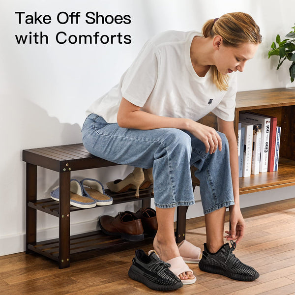 3-Tier Bamboo Shoe Rack Bench with Storage