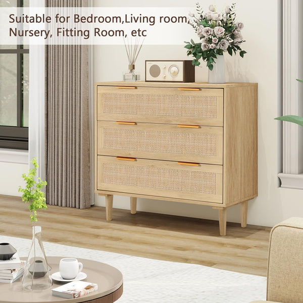 3-Drawer Rattan Dresser