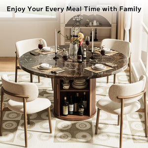 Round Dining Table 47 Inch with Storage Shelf & Marble Top