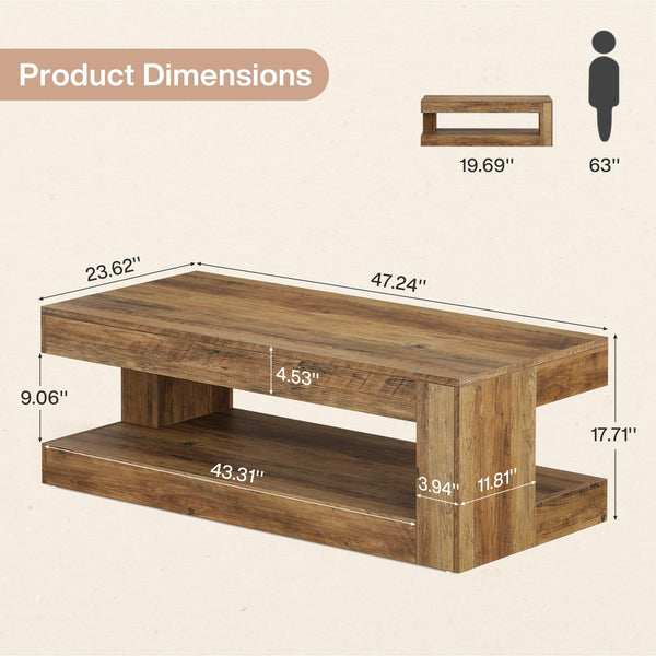 2-Tier Farmhouse Coffee Table with Storage, 47.24"