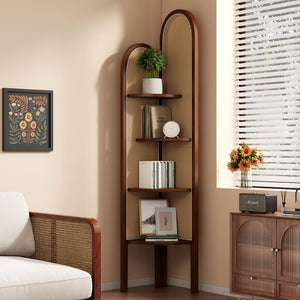4-Tier Corner Shelf Stand with Rattan Weave