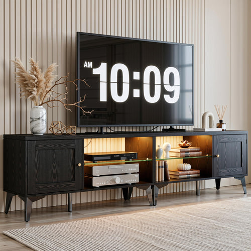 80 Inch 2-in-1 TV Stand for 85 Inch TVs with LED Lights & Charging Station