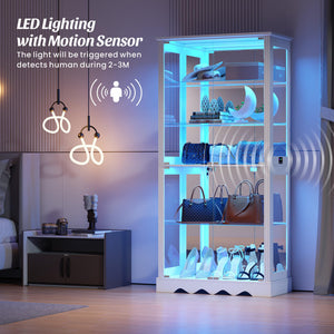 71-Inch 5-Tier Glass Display Cabinet with RGB LED Lighting