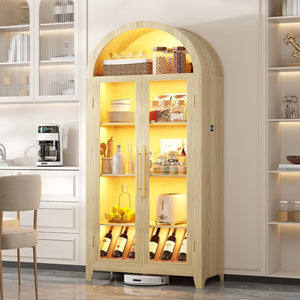 71" Arched Display Cabinet with LED Light & Glass Doors